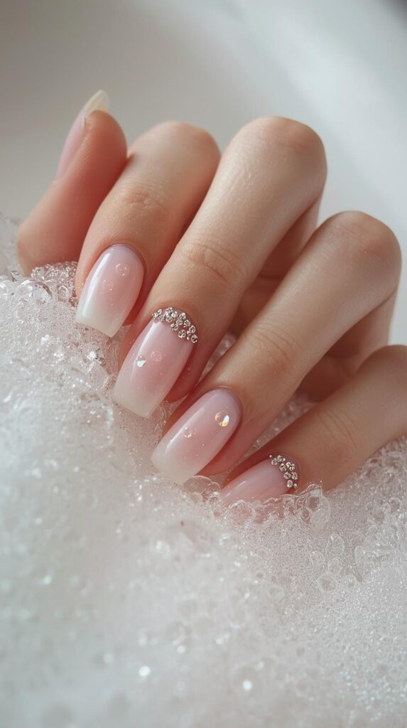7. Bubble Bath Nails with Tiny Rhinestones