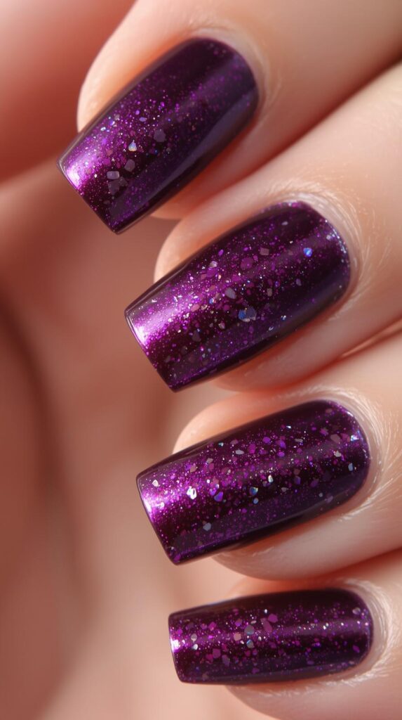 7. Glitter Accent Purple Nails