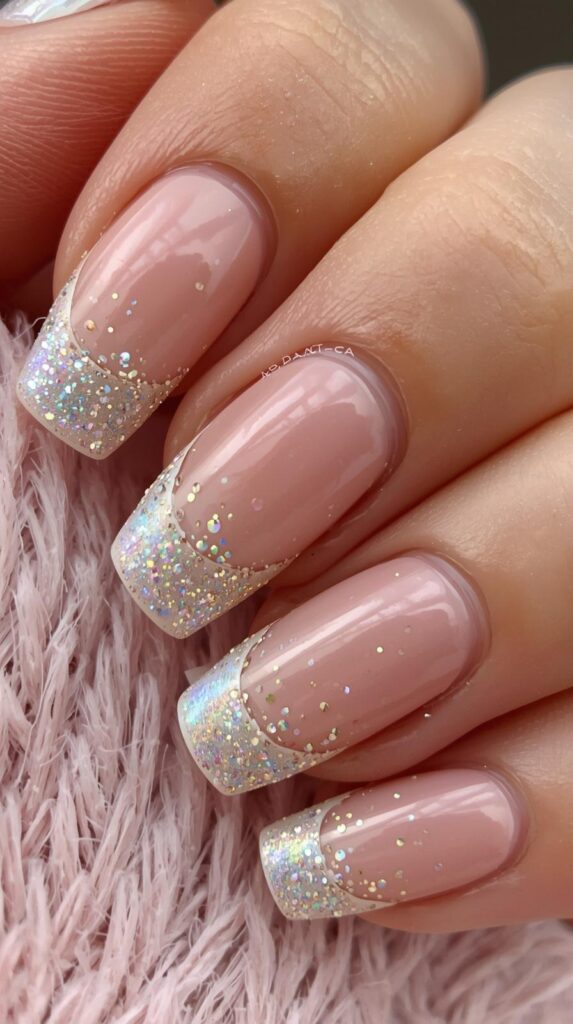 8. Glitter French Tip Birthday Nails