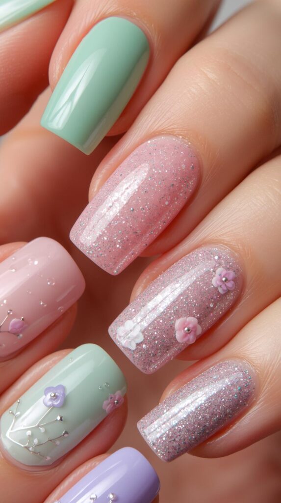 8. Glitter Pop Trendy Spring Nail Designs
