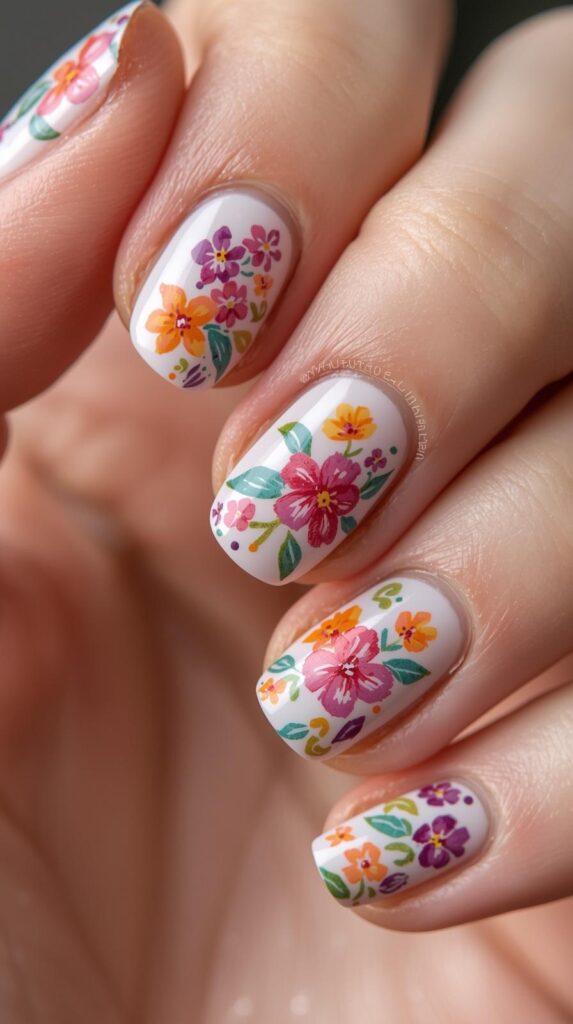 9. Floral Nails