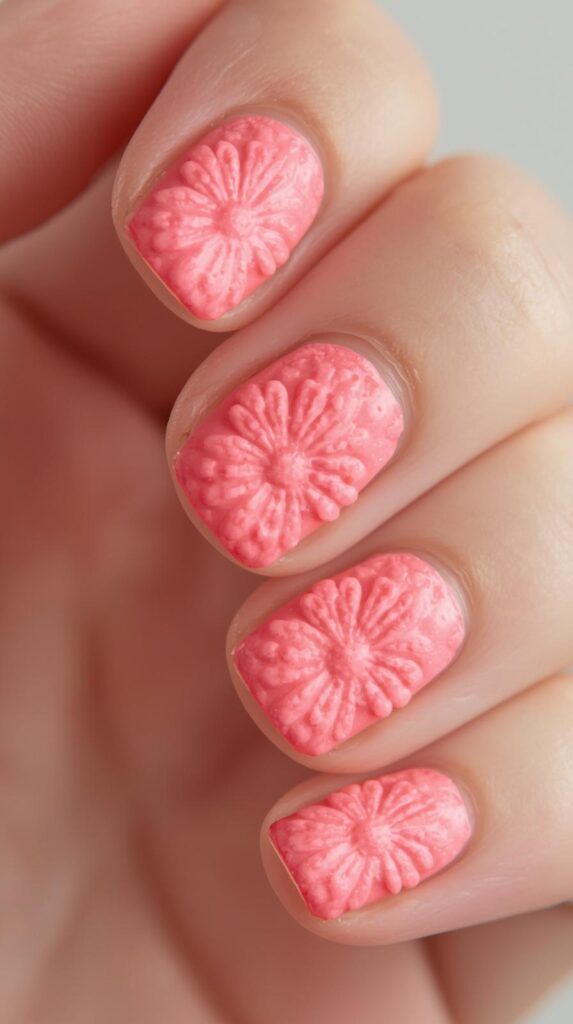 9. Matte Pink Flower Nails