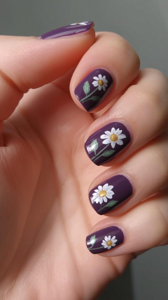 9. Purple Daisy Nail Design