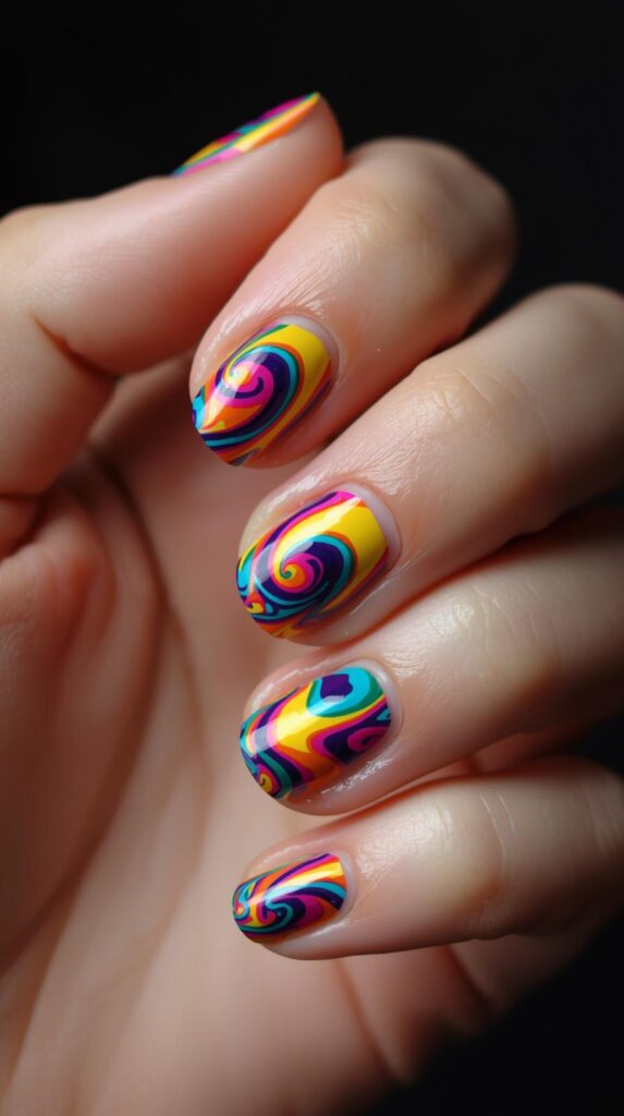 1. Classic Colorful Swirl Nails