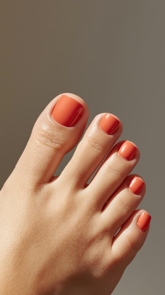 1. Classic Peach Coral Solid Toenails