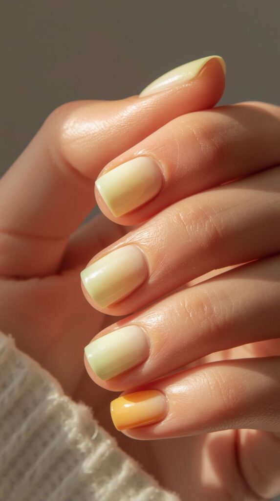 1. Soft Green Yellow Nails