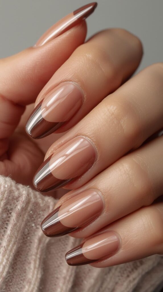 10. Brown French Chrome Tips