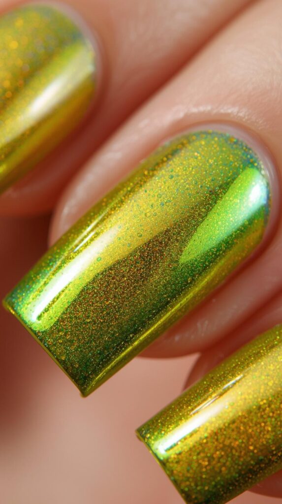 10. Green Yellow Nails Chrome