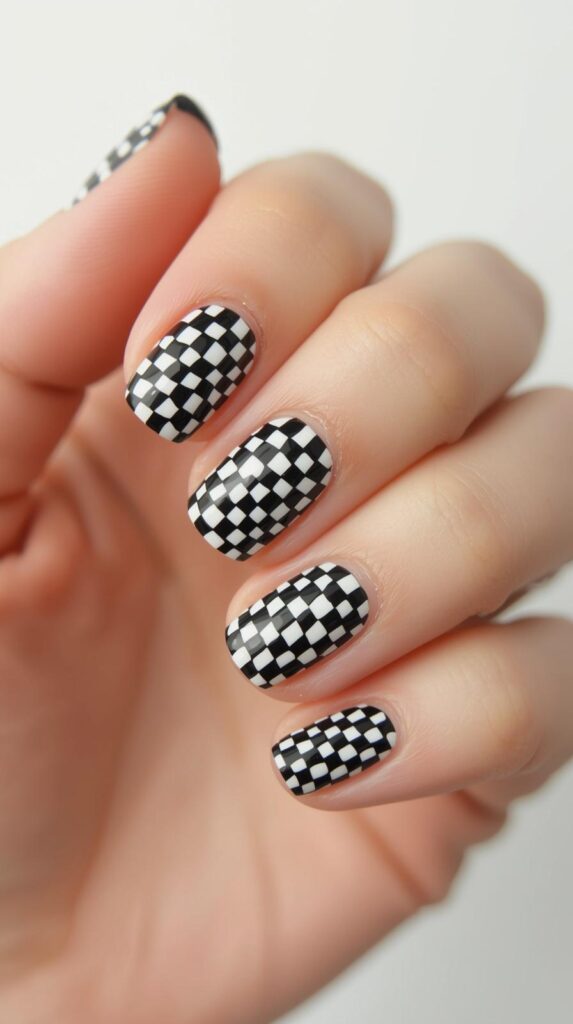 10. Minimalist Micro Checkered Nails