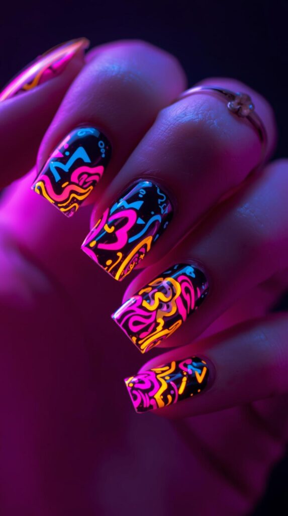 10. Neon Pop Short Nails