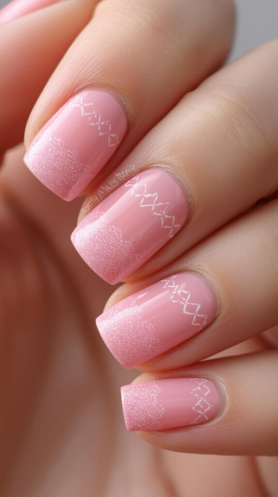 11. Bubblegum Pink Ombre Argyle Nails