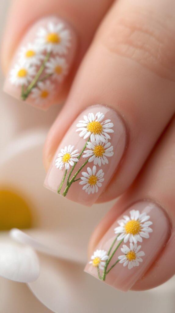 11. Daisy Flower Nail Art