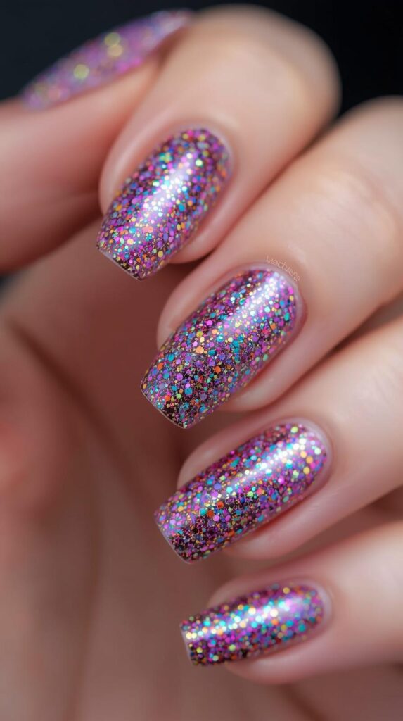 11. Glitter Glam Short Nails