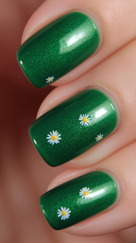 11. Green Nails Daisy Art