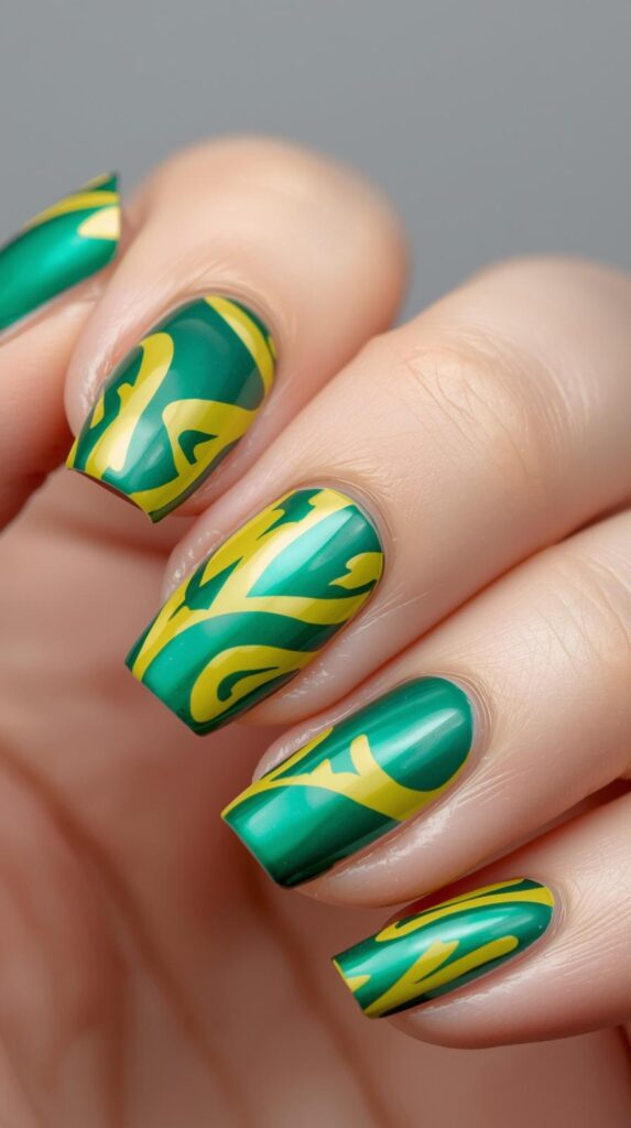 11. Green Yellow Accent Nails