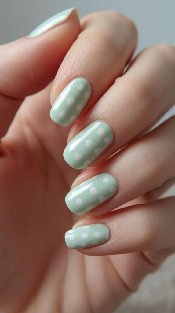 11. Polka Dot Mint Green Nails
