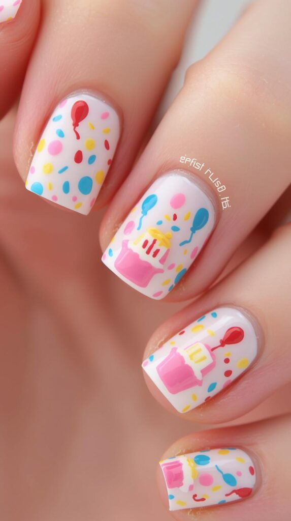 11. Short Cute Birthday Nails
