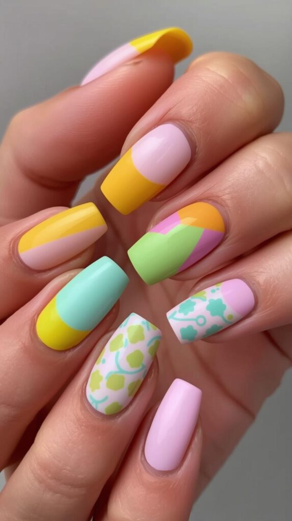 12. Color Block Spring Nails
