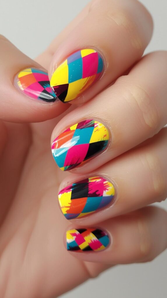 12. Colorful Argyle Nails