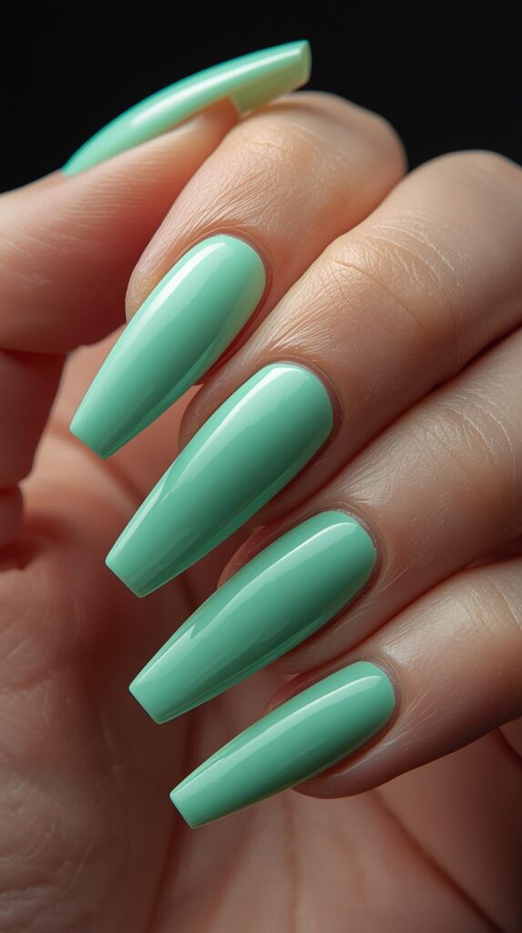 12. Mint Green Coffin Nails