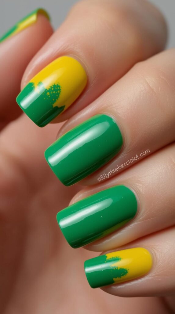 12. Mixed Green Yellow Nails