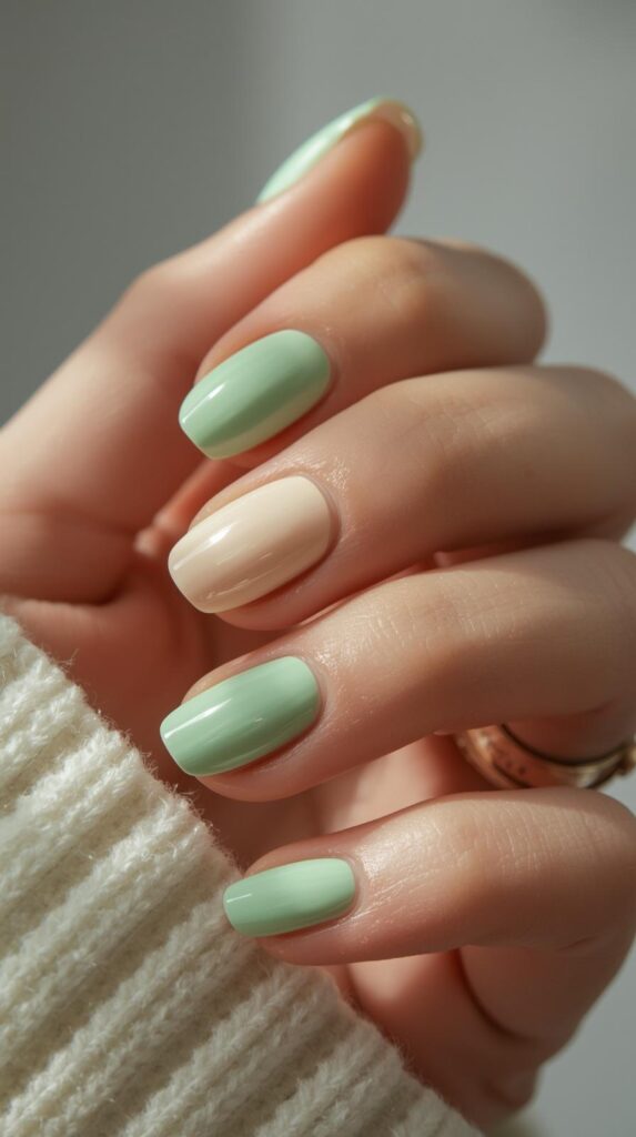 12. Mixed Pastel Green Nails