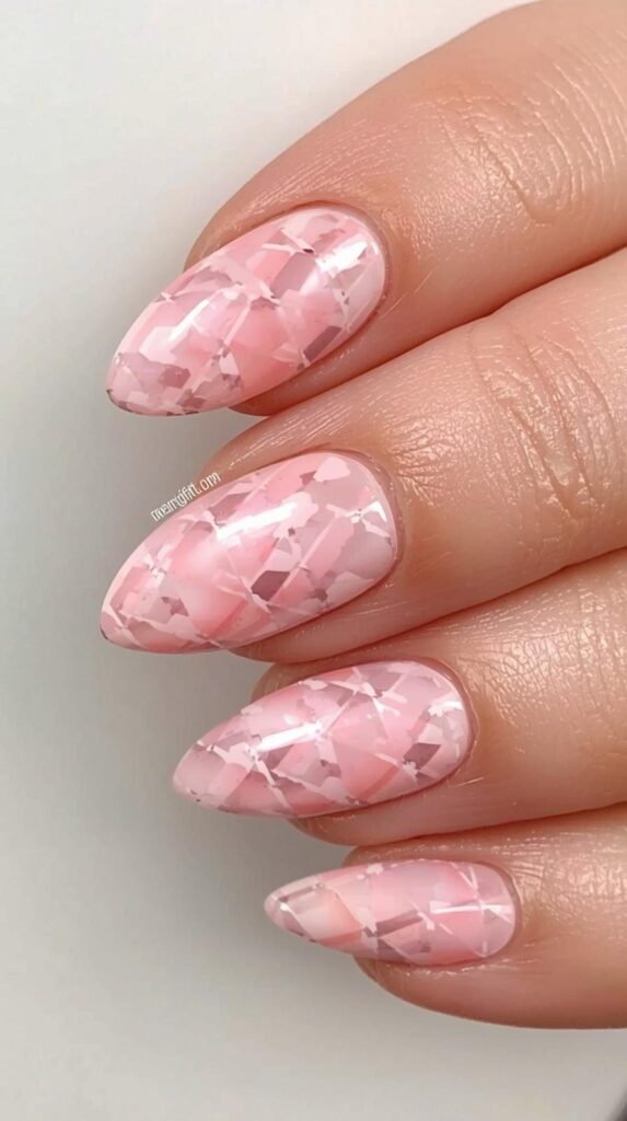 12. Pink Argyle on Almond-Shaped Nails