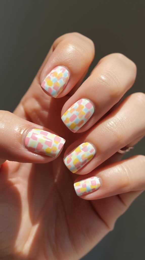 12. Rainbow Spring Checkered Nails