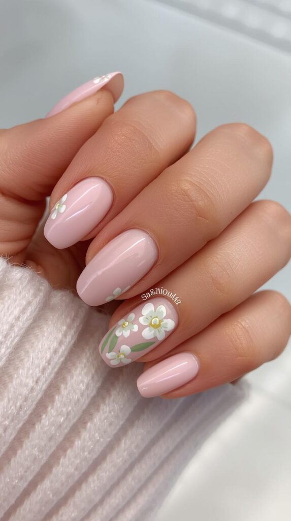 2. Floral Accent Gel Nails