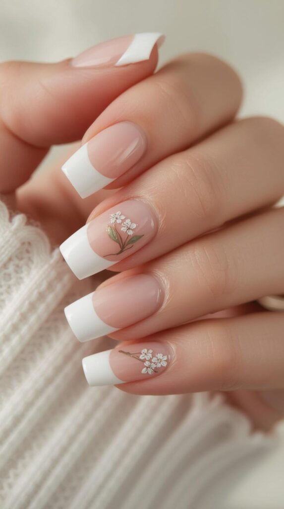2. Floral French Tip Nails