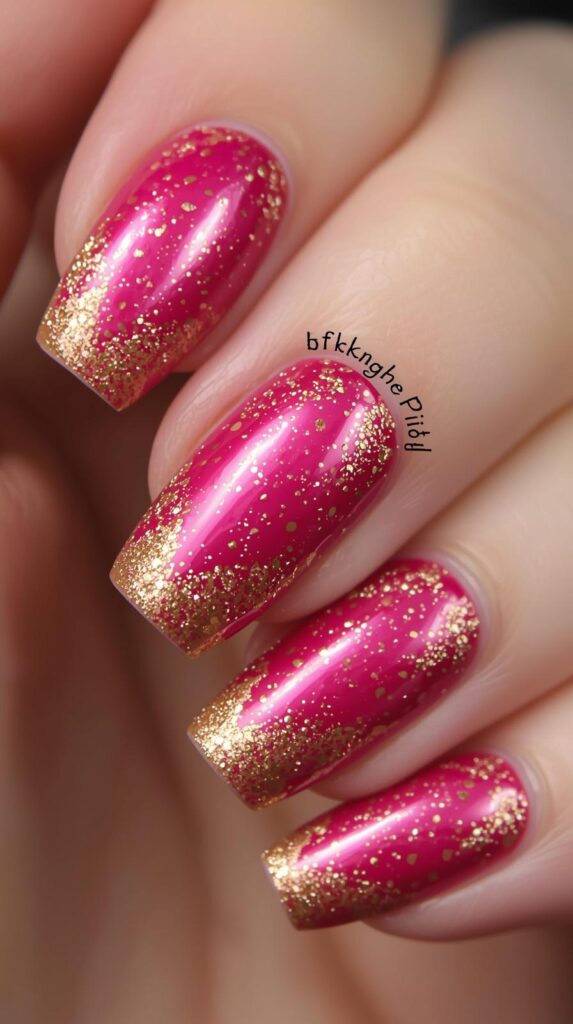 2. Hot Pink and Gold Glitter Argyle Nails