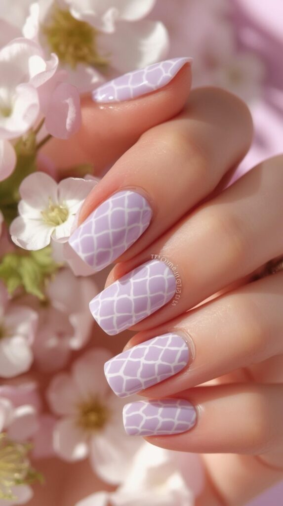 2. Lavender Checkered Spring Nails