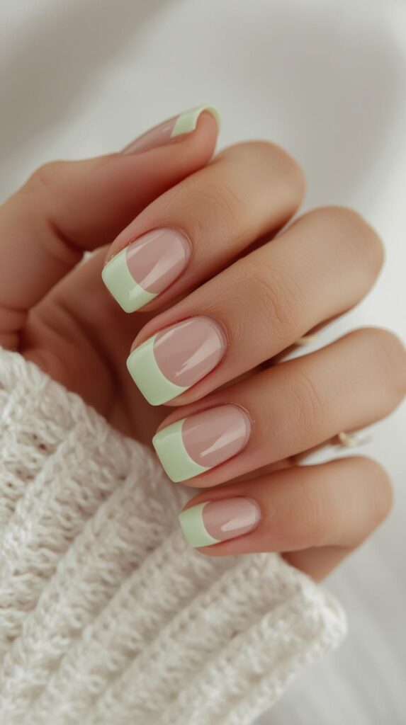 2. Pastel French Tips Green