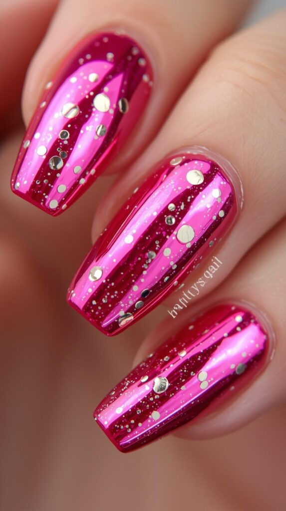 2. Pink Chrome Birthday Nails