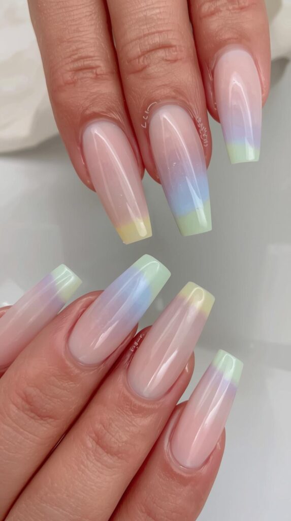 2. Rainbow Pastel Tips Coffin