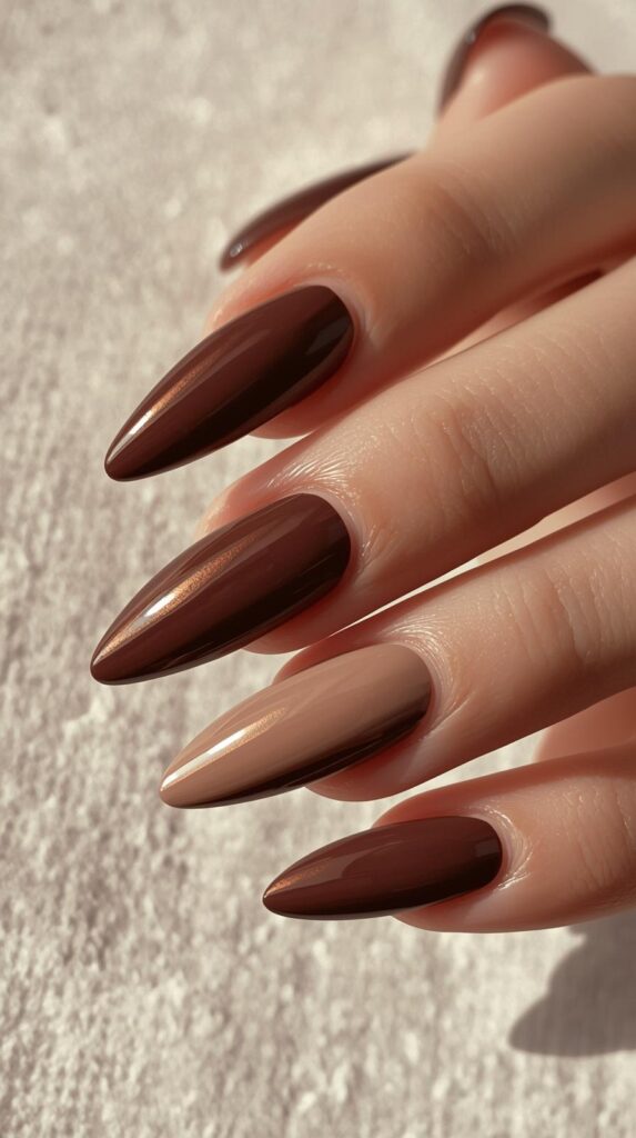 2. Nude to Brown Ombre Nails