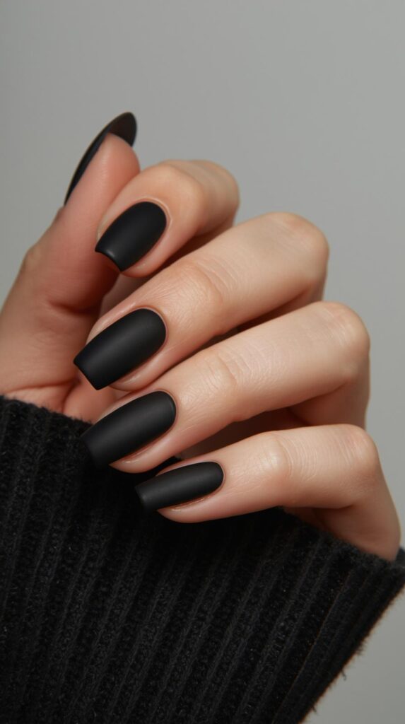 3. Matte Black Short Nails