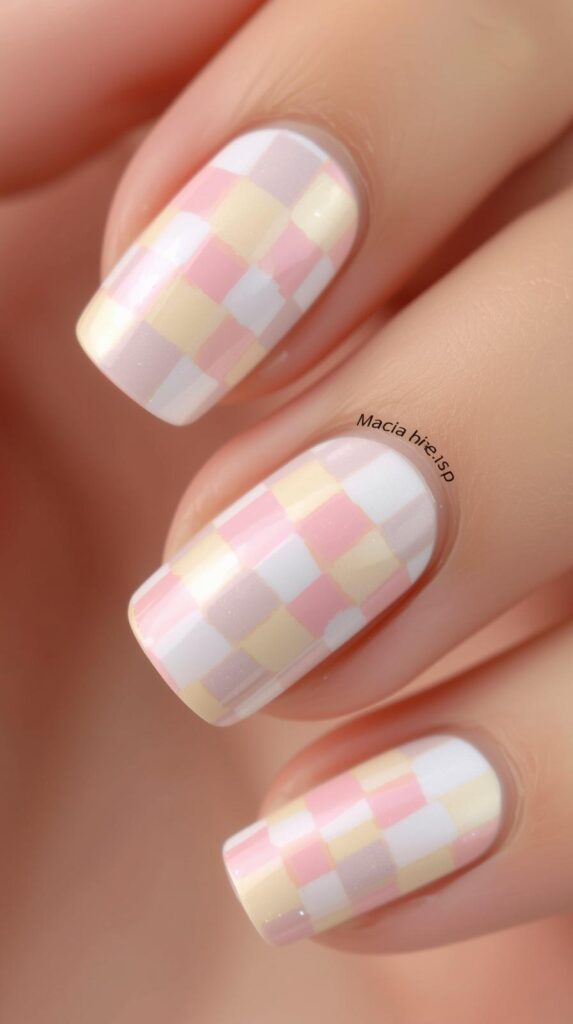 3. Multicolor Pastel Checkered Nails