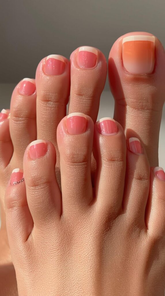 3. Peach Coral Ombre Toenails