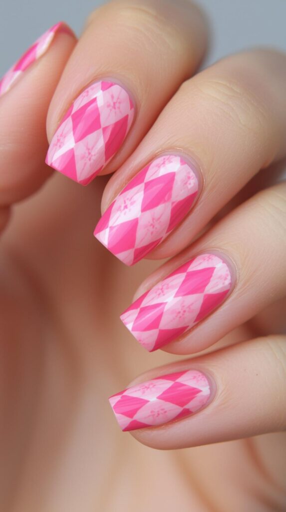3. Pink Argyle Nails