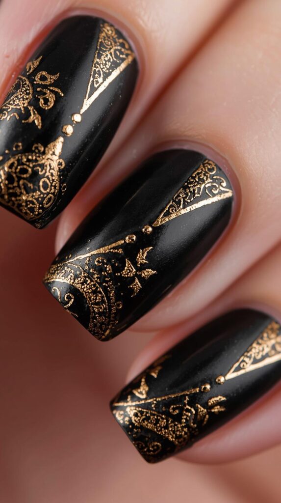 4. Black and Gold Nail Art