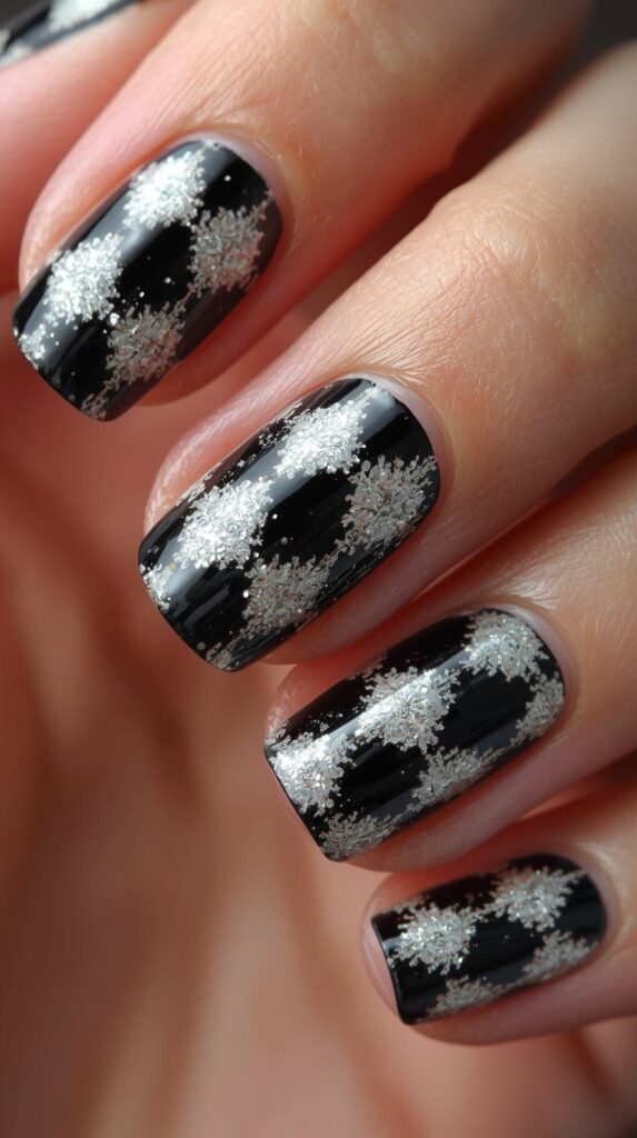 4. Black and White Argyle Nails