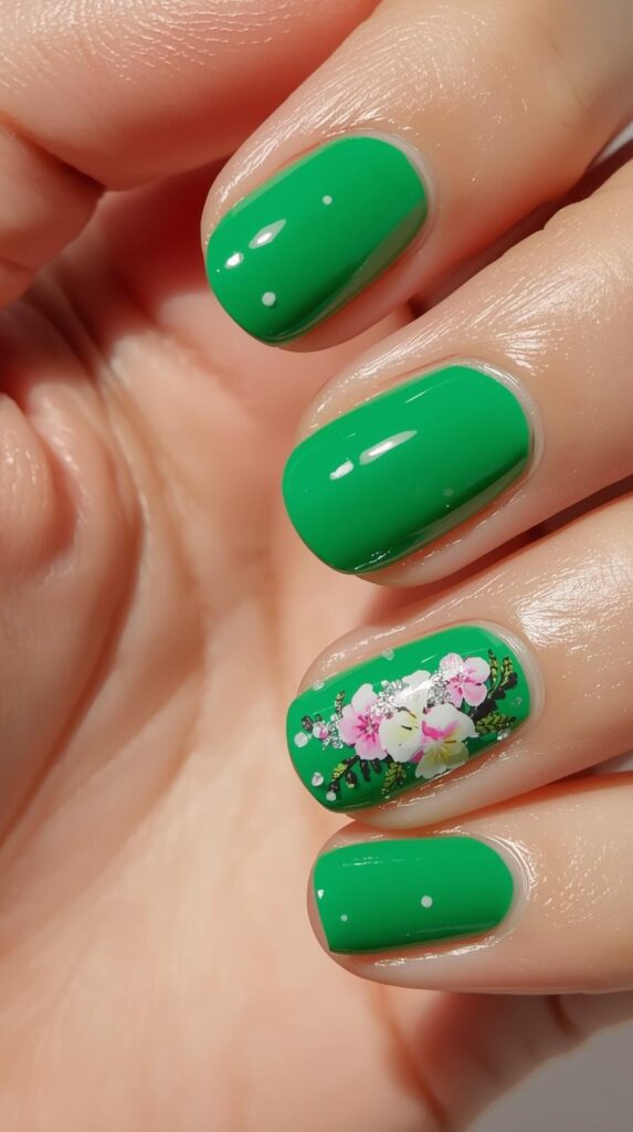 4. Green Gel Nails Flowers