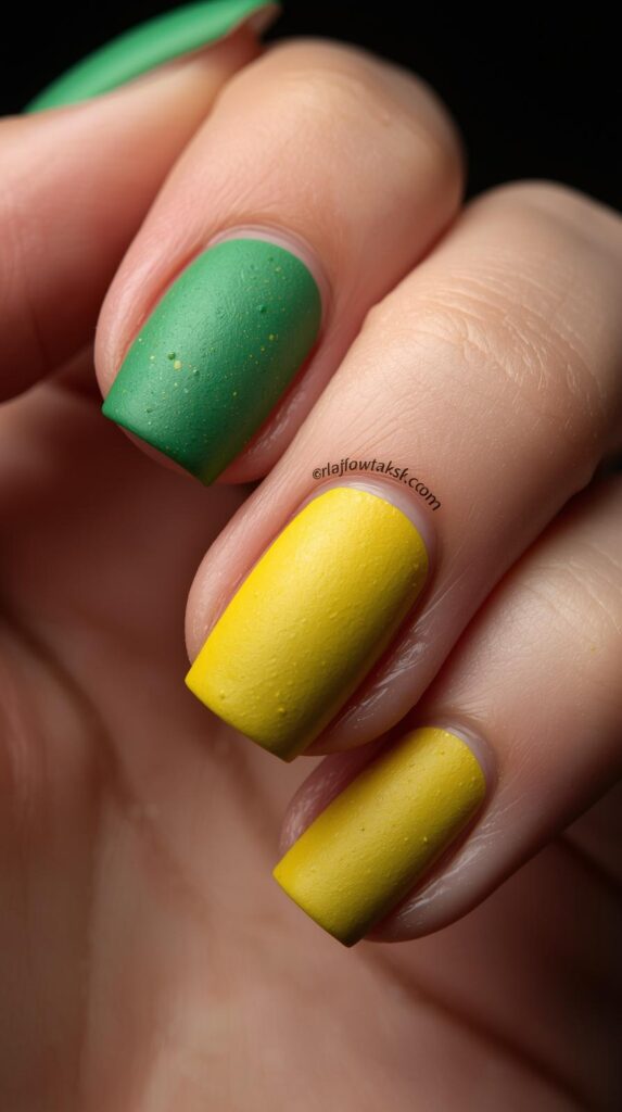 4. Matte Green Yellow Nails