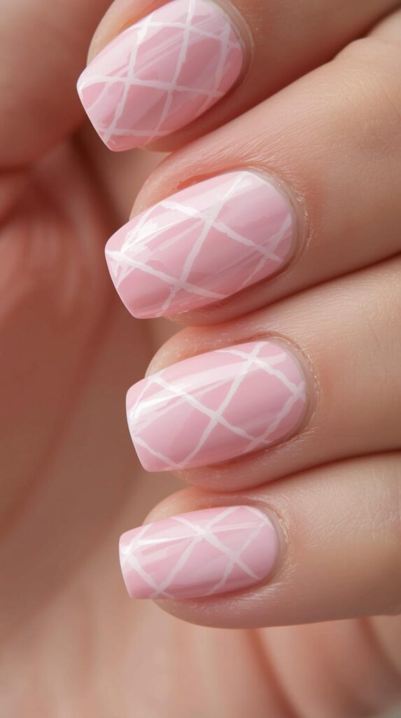 5. Baby Pink Pastel Argyle Nails