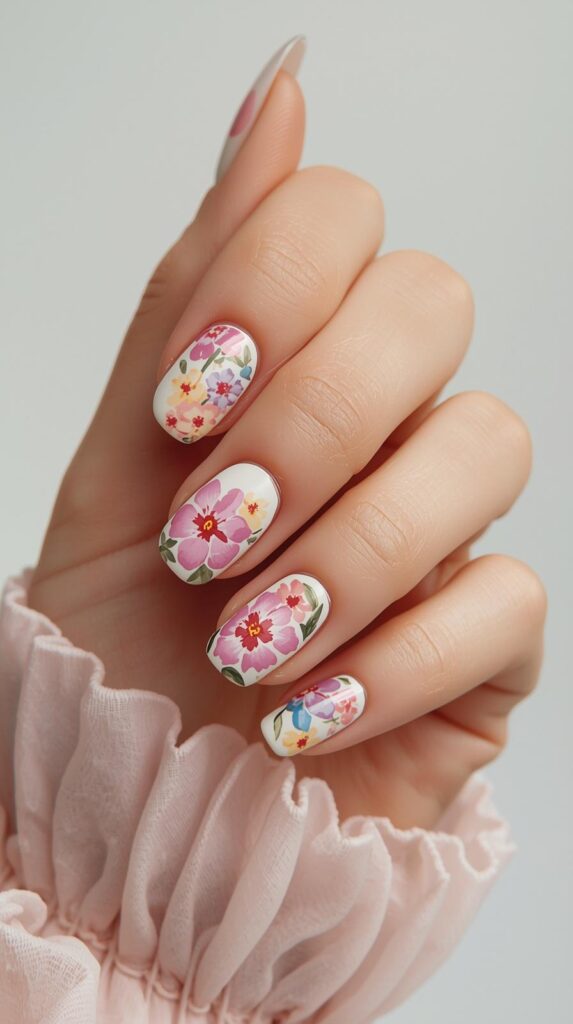 5. Floral Birthday Nails