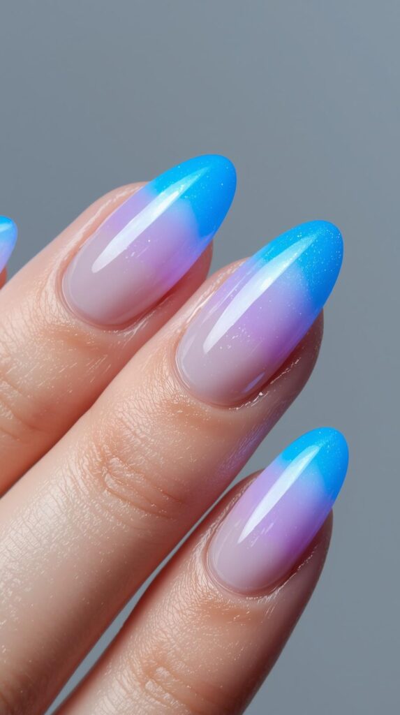 6. Blue Aura French Tip Almond