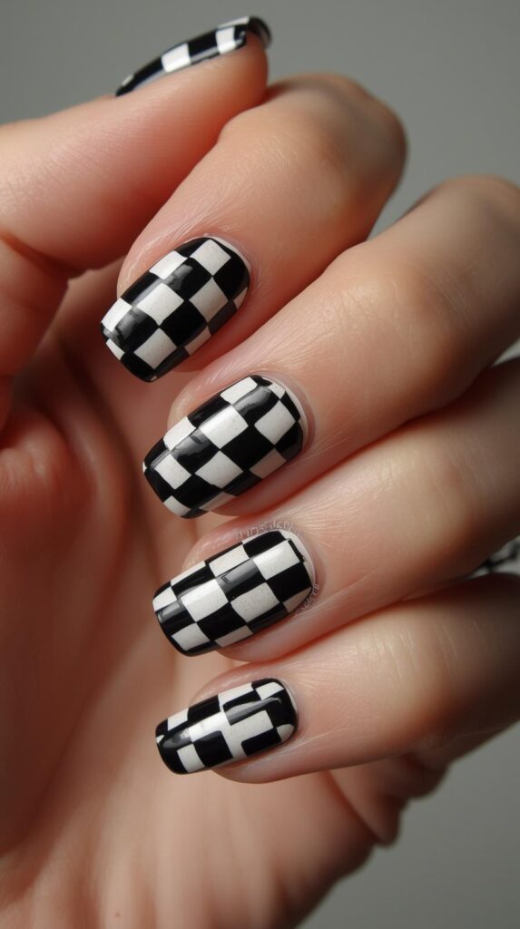 6. Checkerboard Accent Nail Design