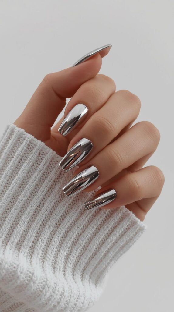 6. Chrome Short Acrylic Nails