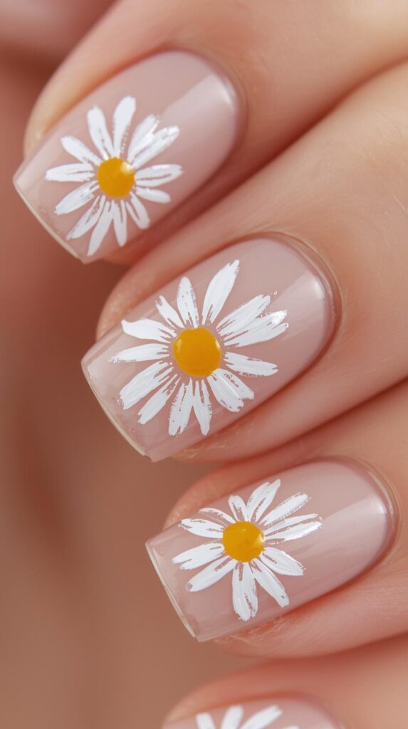 6. Daisy Flower Nails